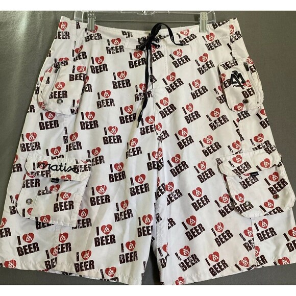 Matix Other - Matix Gusto Swim Shorts Men's 34 White I Heart Beer Cargo Logo Board Trunks Line